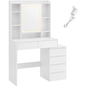 Vasagle Schminktisch RDT124W01, mit Beleuchtung, Spiegel & 6 Schubladen, 97,5 x 145 cm