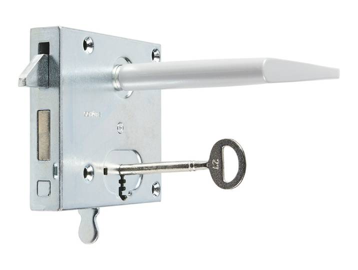 Zimmertürschloss mit Drücker und Schliessblech Grau-Silber
