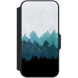 Nivocase Klapphülle für Apple iPhone 13 Mini Handyhülle aus Kunst Leder NIVOflip schwarz Abstrakt Baum Wald (Apple iPhone 13 mini), Smartphone Hülle, Schwarz