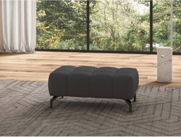 Hocker, Chenille, Blaugrau, 102×68 cm, Mit Schwarzen Füßen, SIT & MORE