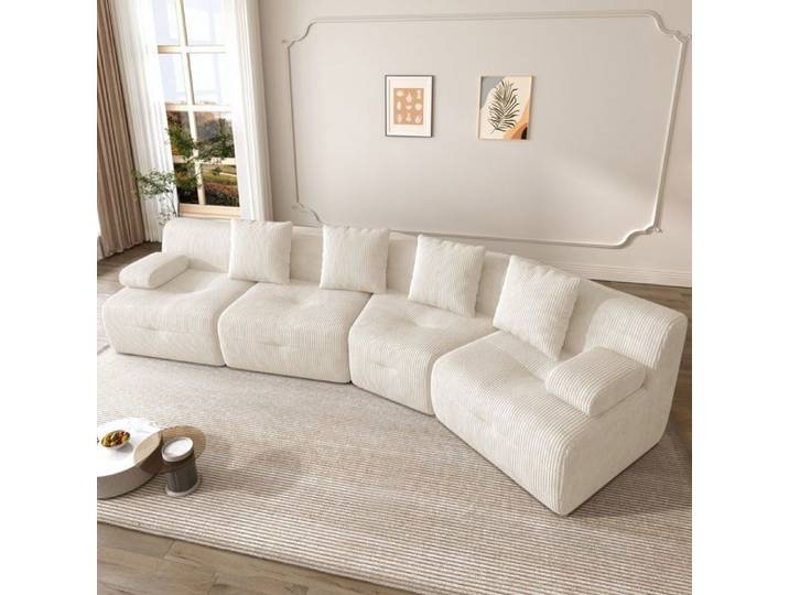 Canapé 4 places modulable canapé compressé chenille combinable sans montage charge 400kg pour salon et appartement beige clair