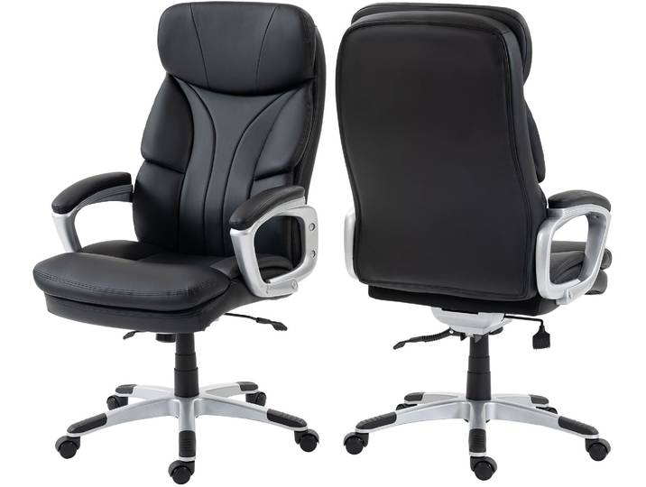 Chefsessel DUO COLLECTION Theodor XXL , schwarz (schwarz, silber, schwarz), B:66cm H:124cm T:66cm, 70% Polyurethane, 25% Polyester, 5% sonstige Fasern, Stühle, Chefsessel, belastbar bis 150 KG
