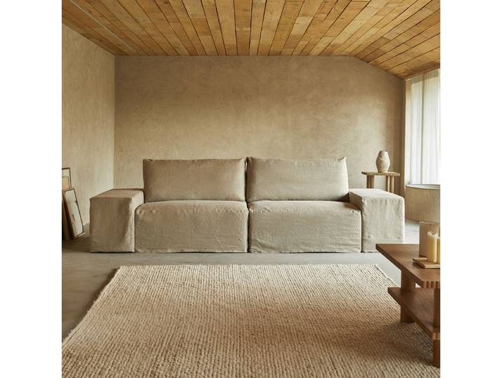 Modulsofa aus weißem Leinen, 3/5-Sitzer - Natur