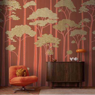 Vliestapete LIVING WALLS "Fototapete Grafischer Wald", braun (rot, braun, beige, weiß), B:371m, Vlies, Tapeten
