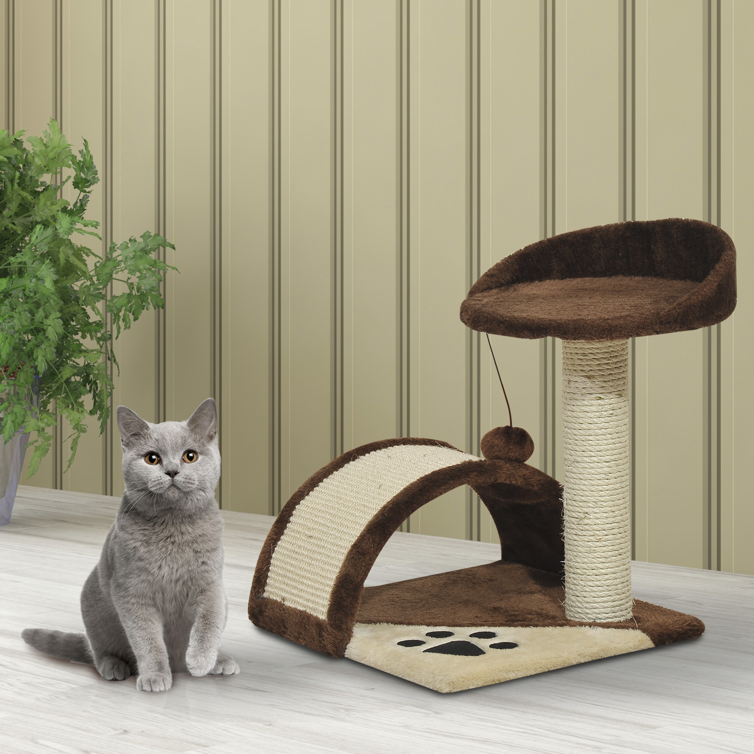 Pawhut Albero Tiragraffi per Gatti per Gioco e Relax 36x36x44 cm Marrone Aosom