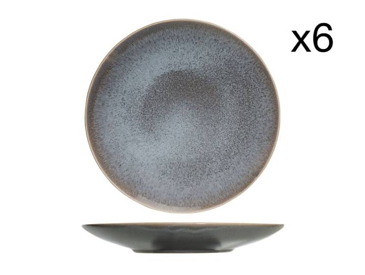 Lot de 6 Assiettes à dessert en Grès, gris, D22 cm