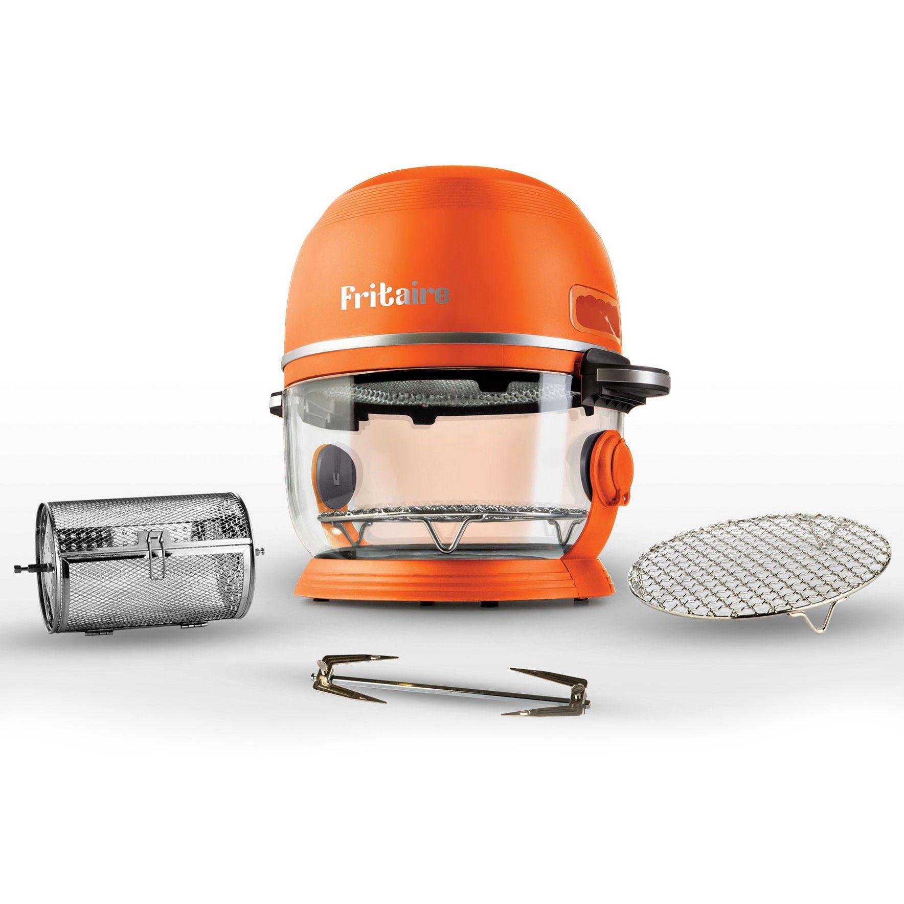 FRITAIRE - DIE UNGIFTIGE UND SELBSTREINIGENDE HEIßLUFTFRITTEUSE mit einer 4,8 L Glasschale mit 360o Sieb, selbstreinigend und BPA-frei orange