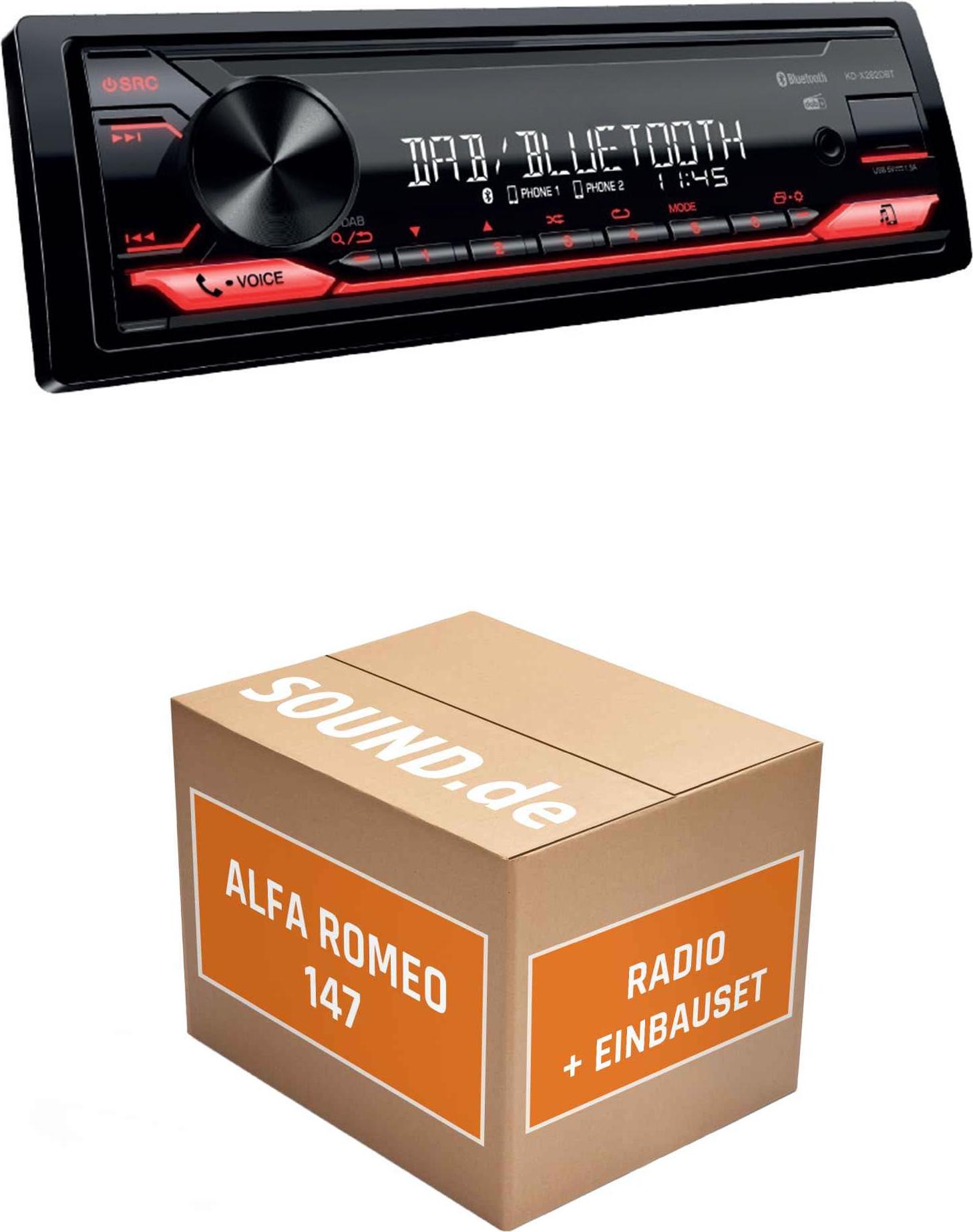 Autoradio Einbaupaket JVC KD-X282DBT passend für Alfa Romeo 147 + Magneti Marelli Navigation Anthrazit | Bluetooth: Telefonieren & Audiostreaming
