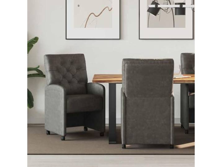 KTHLBRH Esszimmerstühle mit Rollen 2 STK Kunstleder Schwarz Kunstleder, Sperrholz-Metallrahmen, Schaumstoffpolsterung, ergonomisch, Rollen, Armlehnen