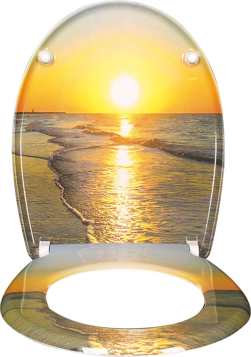 Ovale toiletbril met Soft Close en strandprint in zwart, roze en meerkleurig