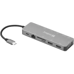 Sandberg 13-in-1 Travel Dock (USB-C, 13 Ports), Dockingstation + USB Hub, Silber