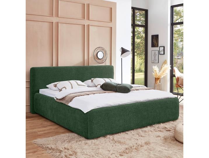Lit capitonné 160 x 200cm Tissu Libra Vert Avec sommier à lattes
