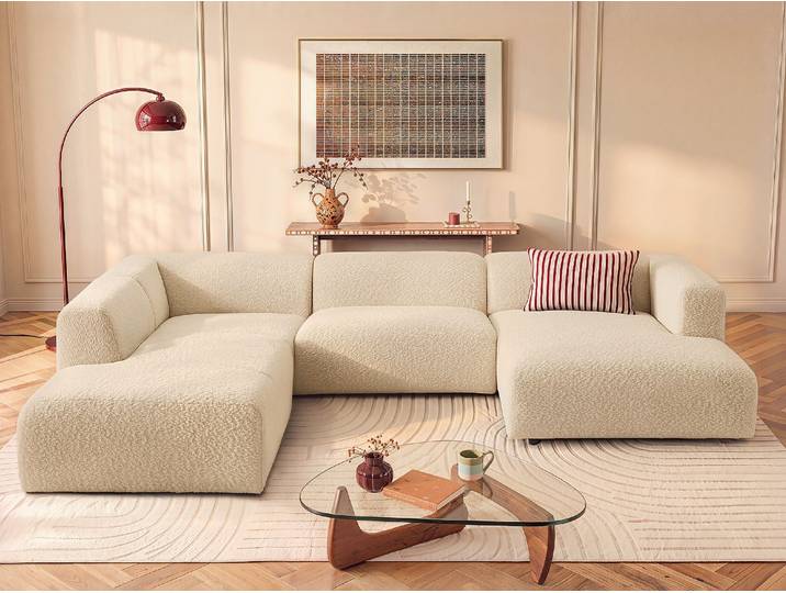 Modulare Wohnlandschaft aus Chenille-Stoff in Beige - TORISO