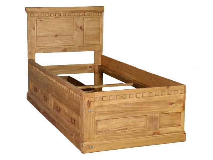 MiaMöbel Mexico Bett mit Stauraum 90x200cm, honig Landhaus Mexiko Möbel Mexikanisch