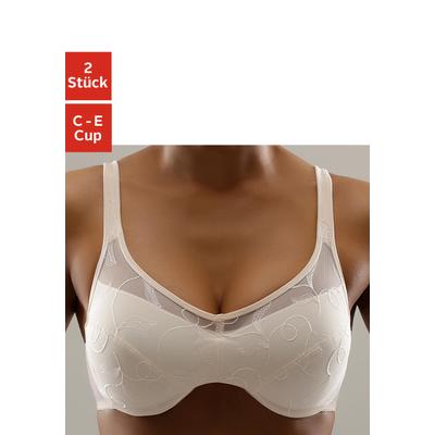 Minimizer-BH "BH mit Bügel, mit Stickereispitze", Damen, Gr. 90, Cup E, rosa (puder, schwarz), Spitze, Obermaterial: 90% Polyamid, 10% Elasthan, PETITE FLEUR BY LASCANA, BHs Dekolleté-Former BH Minimizer-BH BH-Set Unterwäsche Bügel-BH, mit...