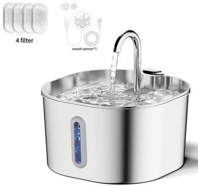 Inspired Living 2.2L Stainless Steel Cat Fountain With Quiet Filtration Pump c