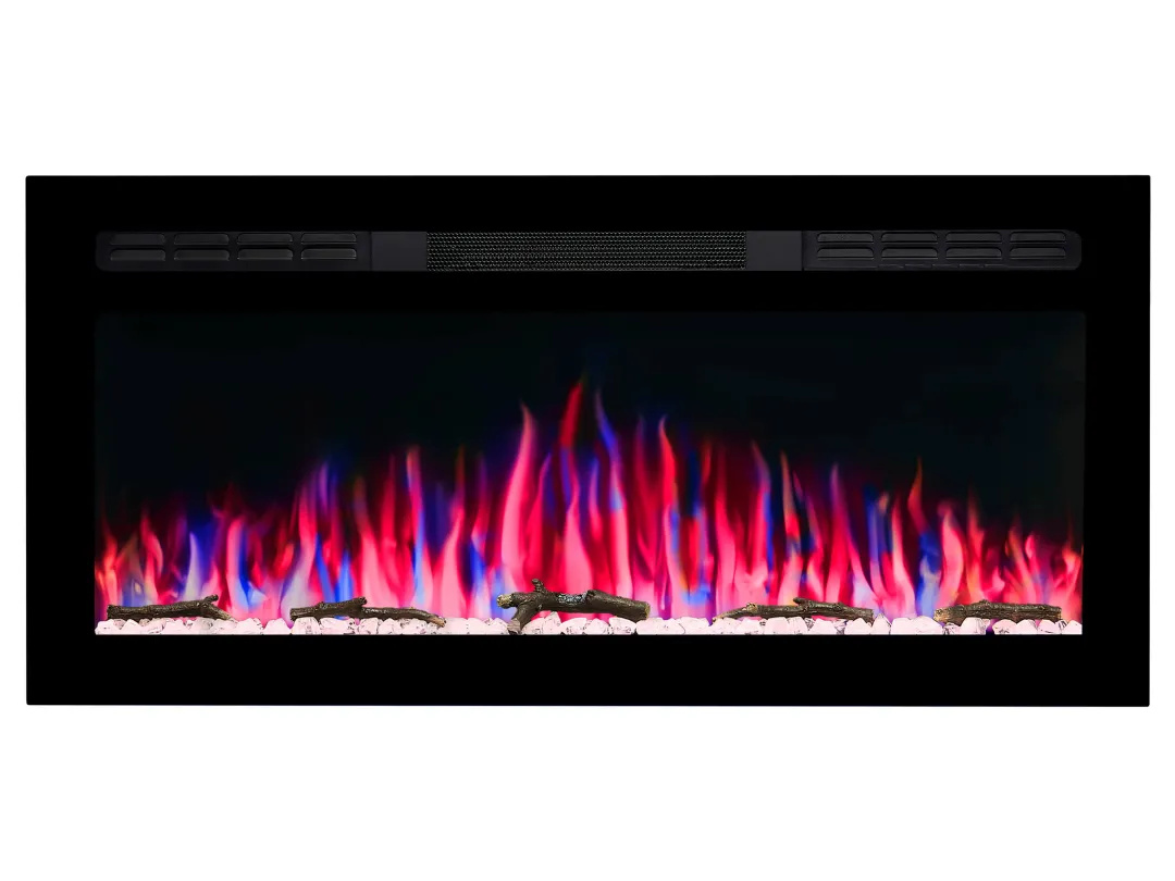 ArtiFlame Elektrokamin AF37WR Elektrischer Einbaukamin mit Heizung 1800 W, realistischer Flammeneffekt, LED-Beleuchtung, Fernbedienung, Timer, Schwarz
