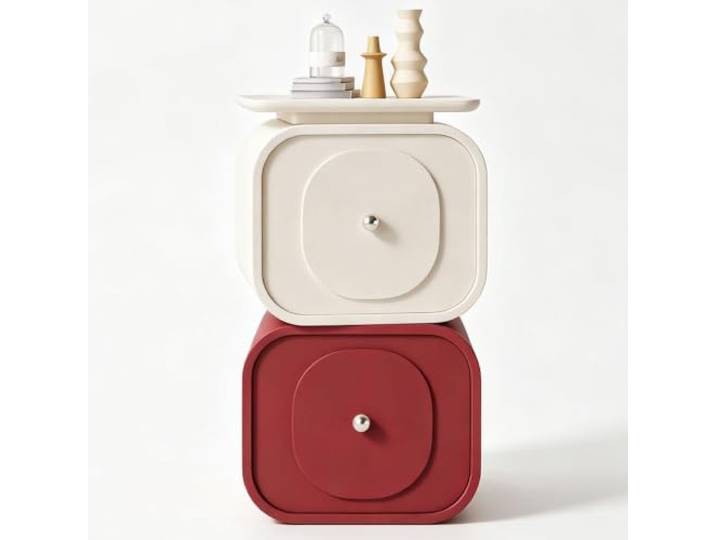 Drehbarer Nachttisch Tisch mit schmalen Kanten Kleine Räume 360° Drehbar Dekoratives Möbelstück Keine Montage Erforderlich Für Wohn- Und Schlafzimmer(Red,25cm/10in)