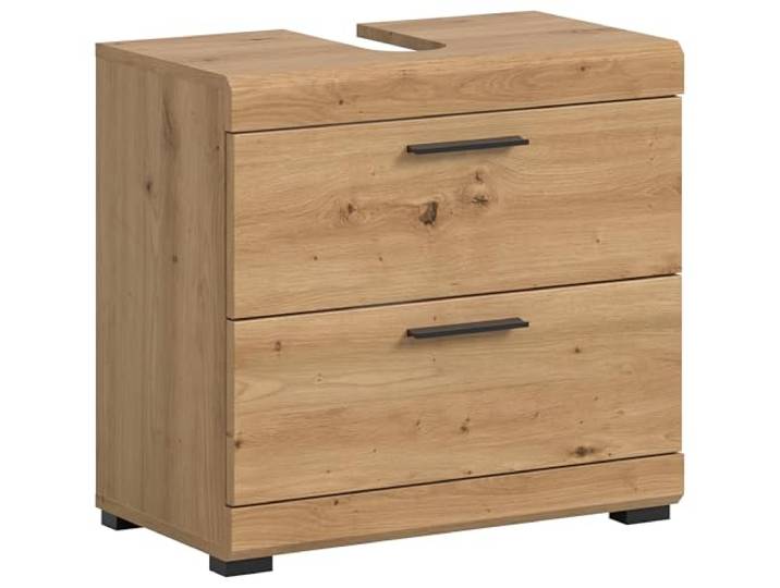 xonox.home – Waschbeckenunterschrank Scout 60x56x34 cm in Artisan & Schwarz – Badschrank mit 2 Schubkästen & Siphonausschnitt – Praktische Schubladenlösung für Ihre Badutensilien
