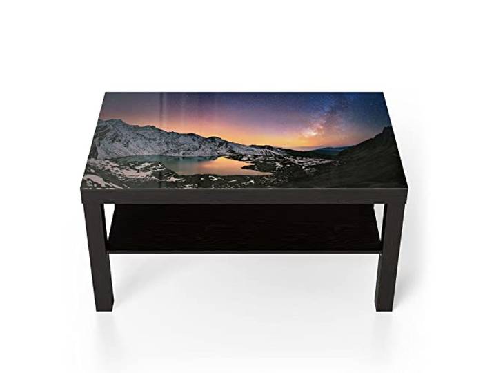 DEQORI Glastisch schwarz groß 90x50 cm Motiv Gosainkunda unter Sternen ausgefallener Beistelltisch aus Glas Hochglanz Couchtisch fürs Wohnzimmer moderner Couch Tisch mit Design