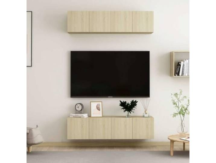 HEFZGDB TV-Schrank Set 4 STK. Sonoma-Eiche 60x30x30 cm Holzwerkstoff Wandmontage mit Staufächern für Aufbewahrung