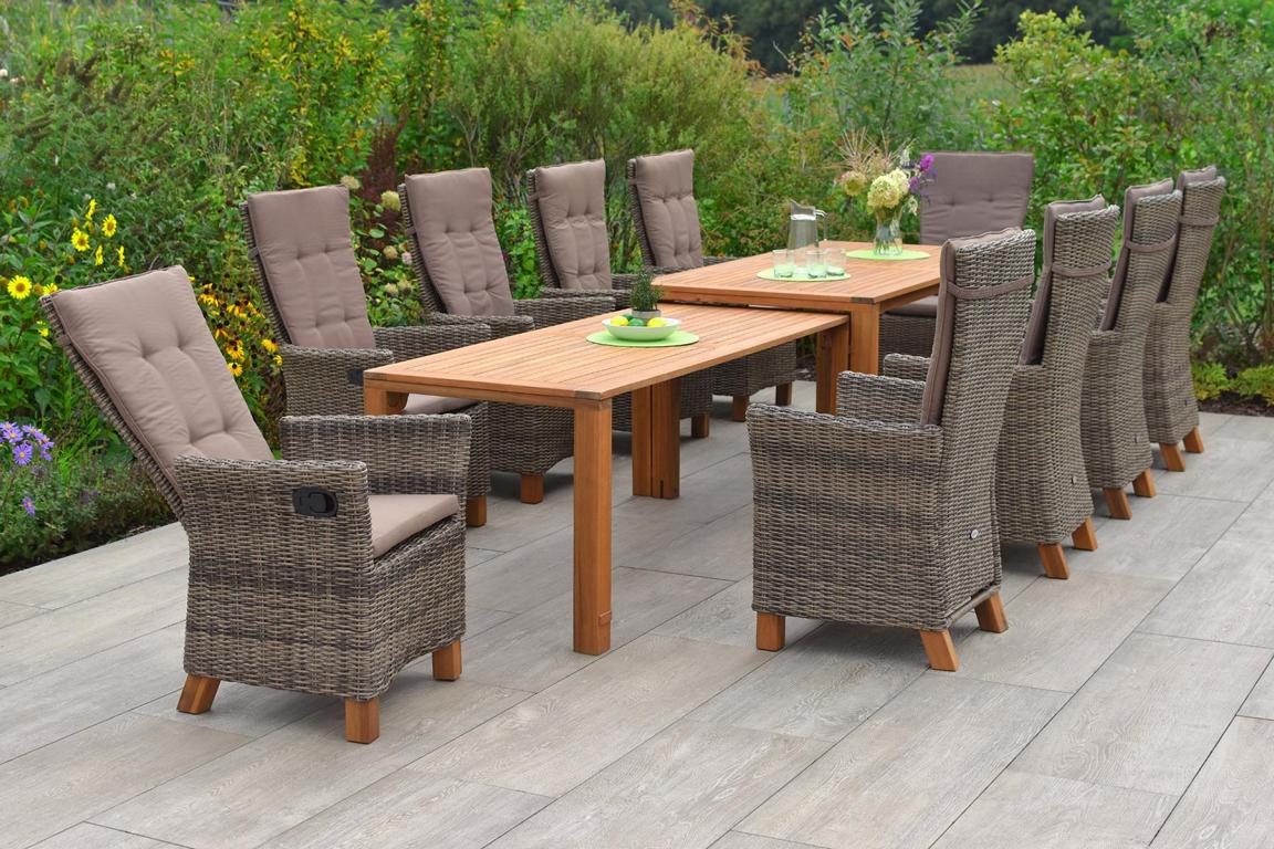 MERXXHANDELS Toskana Set 11tlg 8 Sessel Auflagen Tisch 185/370x90/73cm 16928828