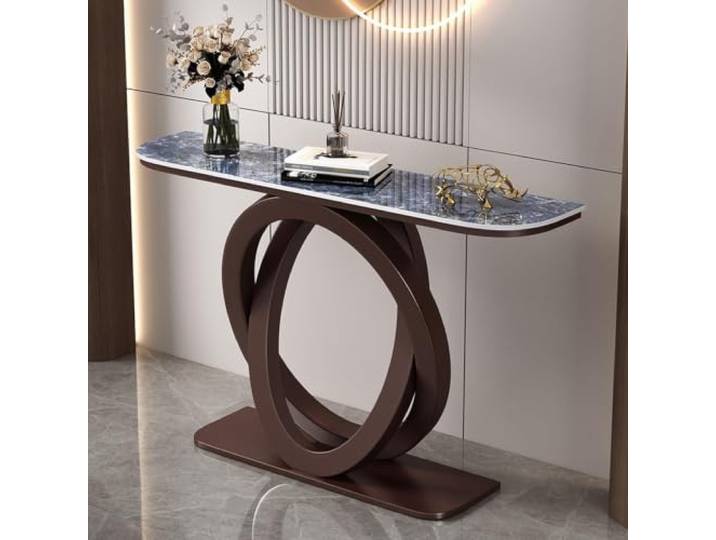 Sinterstein Konsolentisch mit Doppelring Metallgestell für Wohnzimmer Flur Italienisches Minimalistisches Design Schmal für Wohnzimmer Flur Foyer Zuhause(Copper 3,80cm/31.5in)