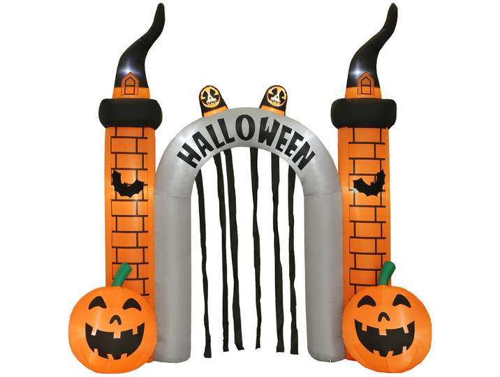 Outsunny Aufblasbarer Halloween Torbogen 3 m mit LED Geisterkürbis Gebläse für Hof Rasen, Orange, 105x322x325 cm, Dekoration