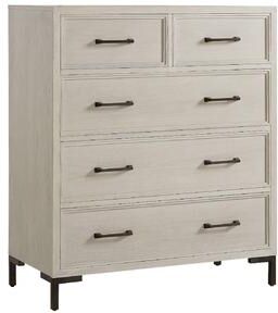 Benjara Bedy Tall Dresser Chest, 5 Drawers, Black Metal, Antique White Wood