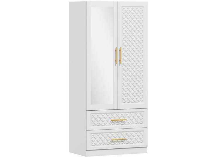 Armoire penderie - HOMCOM - miroir 2 portes 2 tiroirs et barre de suspension - MDF - 80x50x180cm - blanc