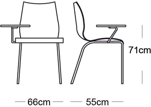 Kartell Maui Stuhl mit Schreibplatte (Schreibplatte links, hellgrau) Schreibplatte links   hellgrau