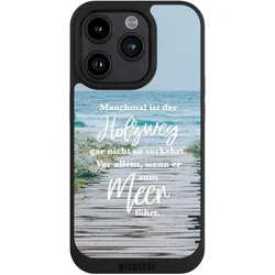 Nivocase Handyhülle für Apple iPhone 15 Pro Hülle NIVOpure Case Schwarz Statement Strand Spruch (Apple iPhone 15 Pro), Smartphone Hülle, Schwarz