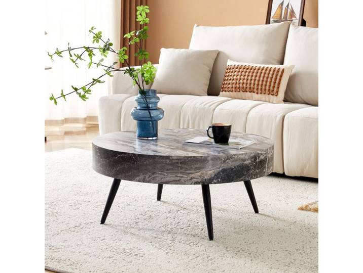 Table basse - FUNMOON - Funmoon - 70 cm - Effet marbre gris - Pieds métal réglables