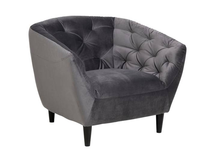 Ambia Home Chesterfield-Sessel, Dunkelgrau, Holz, Kautschukholz, massiv, 97x79x83 cm, Wohnzimmer, Sessel, Chesterfield-Sessel