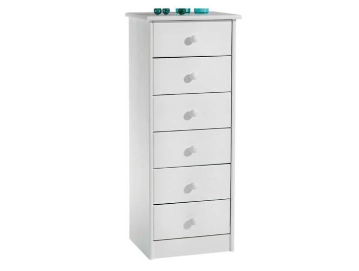 Chiffonnier RONDO meuble de rangement commode apothicaire avec 6 tiroirs en pin massif lasuré blanc