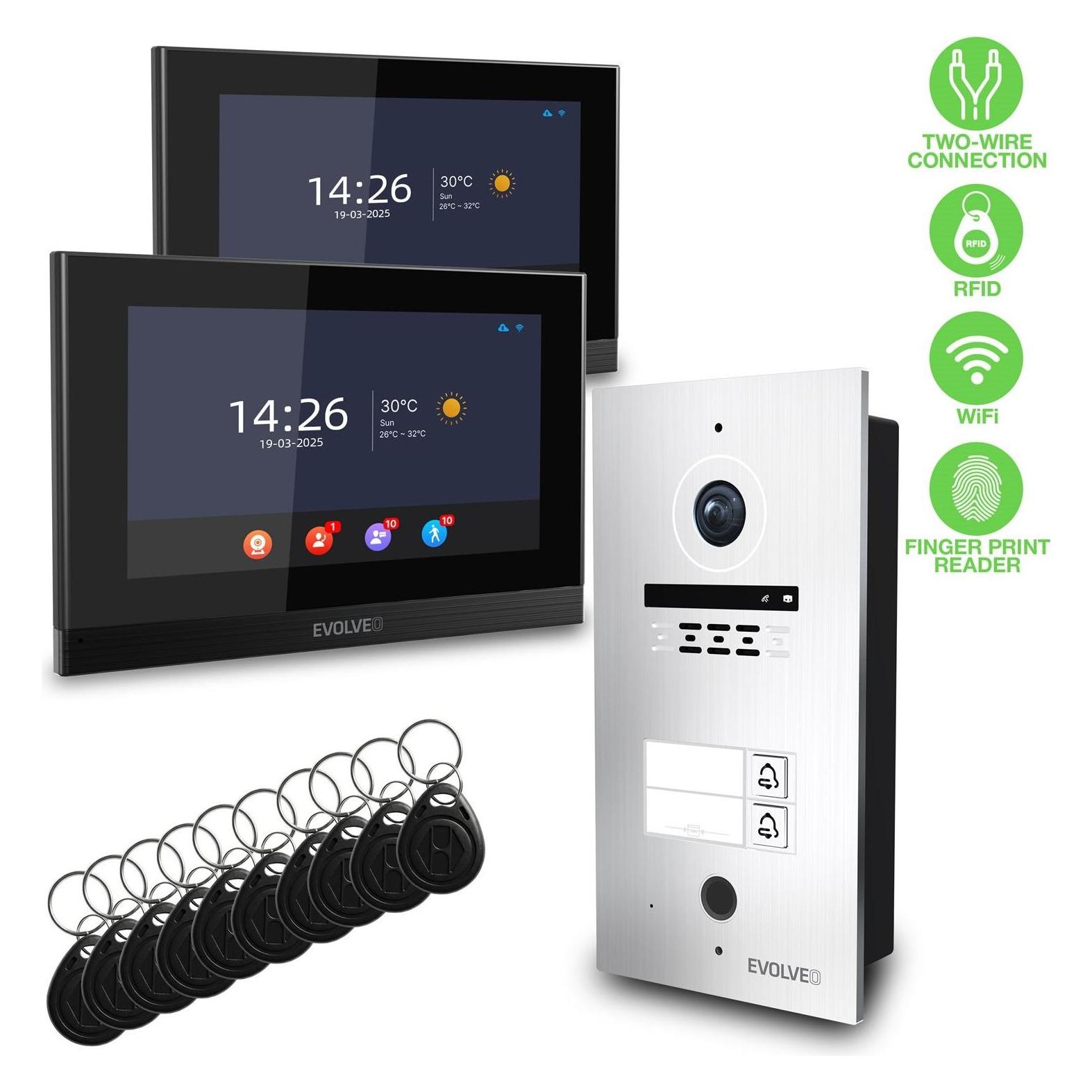 Evolveo DoorPhone ID-2, 2drátový videotelefon pro dva byty s RFID, otiskem prstu a podporou ONVIF ka (Kabelgebunden) (DP-ID-2-S)