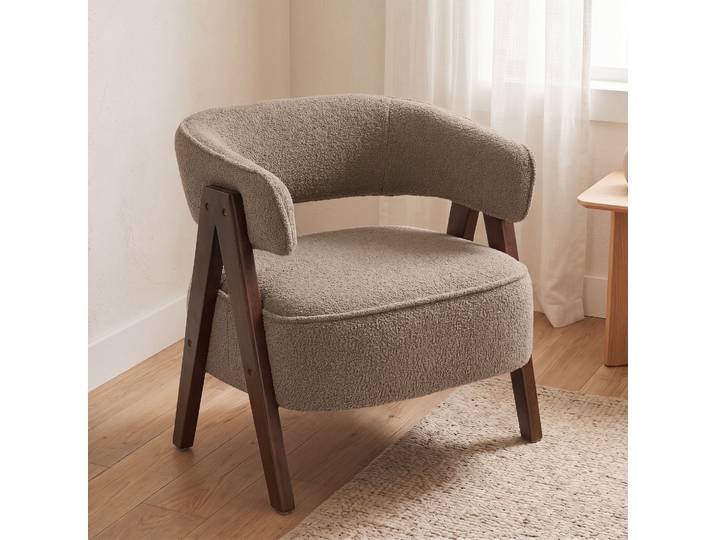 HOMCOM Fauteuil Salon Tissu Bouclette Marron 70x64x71cm