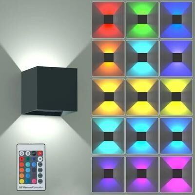 Inspired Living AuroraGlow RGB LED Wall Light With Remote Modern Color Changing Wall Sconce For Stylish Indoor Ambience black aluminum