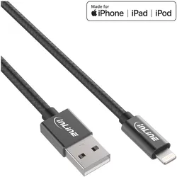 INLINE Lightning USB Kabel, für iPad, iPhone, schwarz/Alu, 1m MFi-zertifiziert