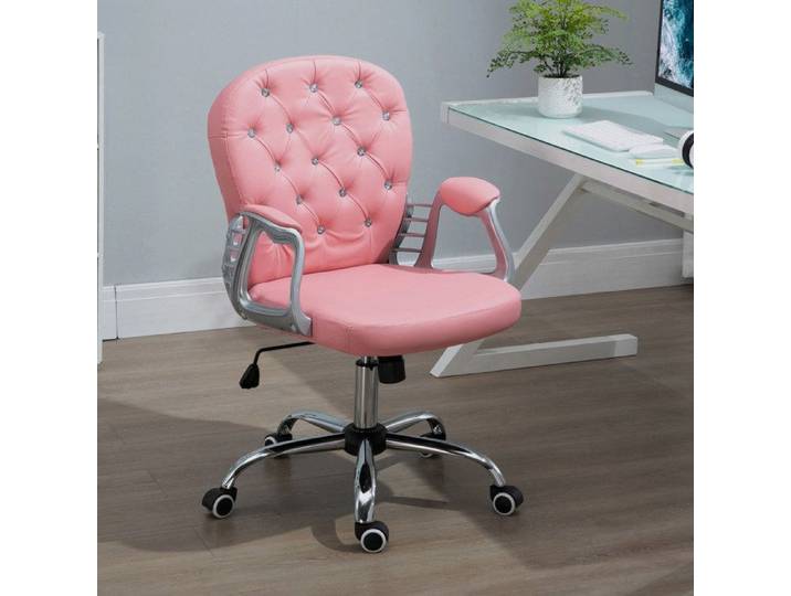 MEUVYX Chaise de bureau Ergonomique Réglable en Hauteur à Roulettes avec Accoudoirs en Similicuir Rose