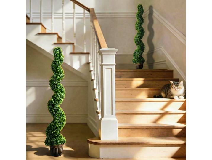 HOMCOM Buis Artificiel Spirale 150cm Lot de 2 avec Pot Vert