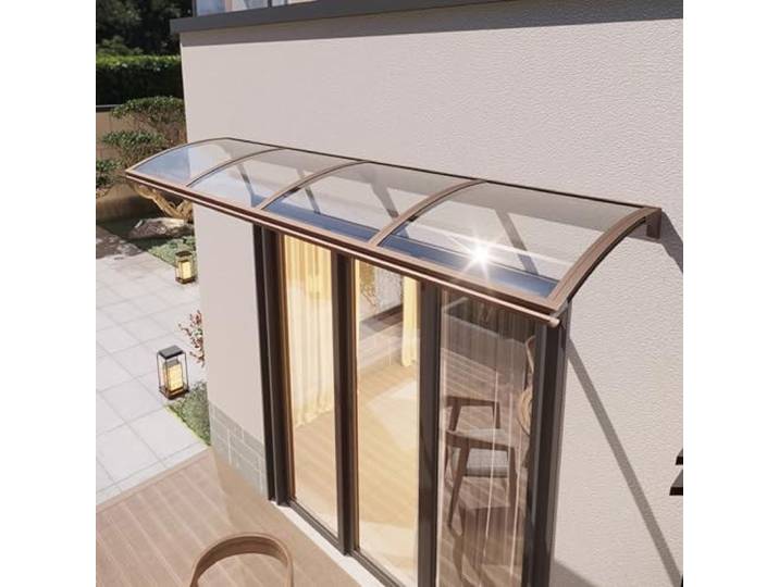Vordach Überdachung Haustürvordach mit Regenrinne,Pavillion Türvordach Regenschutz Beständiger,Gebogene Fenster Markisen Aluminium Bügel und Transparente Platte Polycarbonat (80×240cm,Coffee)