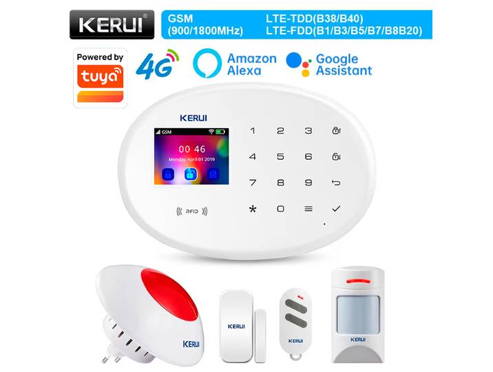 Système d'alarme domestique sans fil KERUI W204 4G WIFI GSM compatible avec le système de sécurité Tuya, détecteur de mouvement, capteur de porte