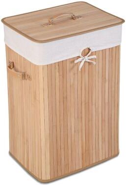 Bamboo Portable Clothes Storage Basket with Lid and Removable Liner