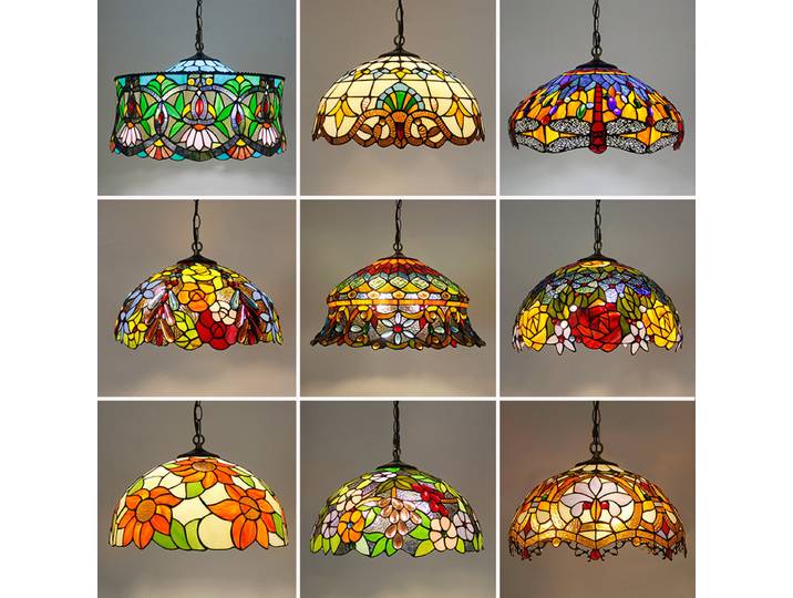 Lampes suspendues Tiffany vintage, style méditerranéen baroque, en verre teinté, lampe suspendue à LED, décoration de cuisine, loft, luminaires