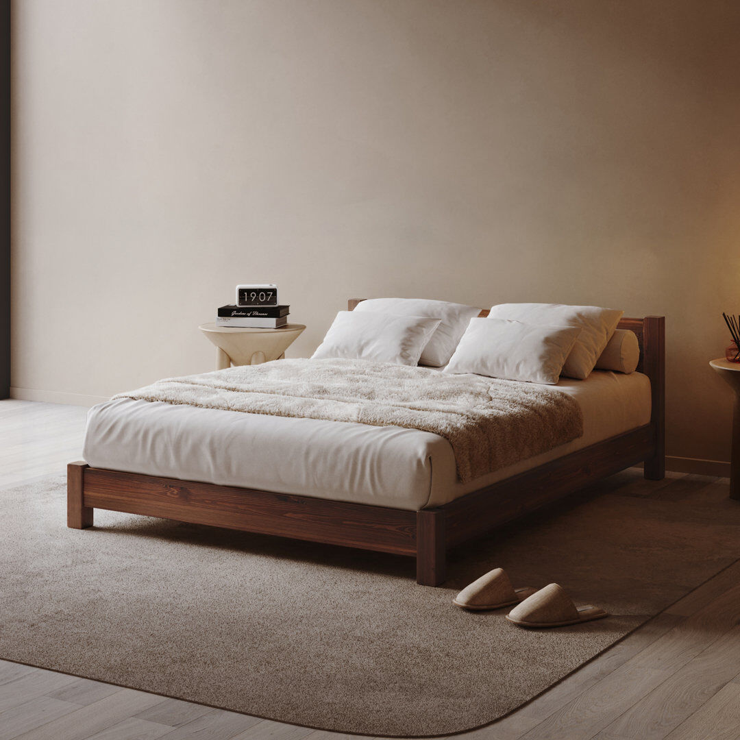 Ebern Designs Hardie Solid Wood Bed Espresso Wood Double (4'6)