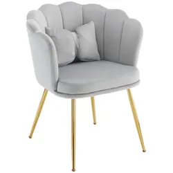OKWISH Wohnzimmerstuhl Set 6er 70x70x85 cm aus Samt – Blütenblatt-Design mit weichem Polster und vergoldeten Metallbeinen Grau