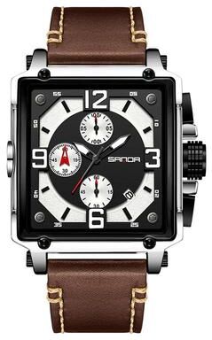 Everyday Crate SANDA 5304 Quartz Mens Watch Waterproof Leather Strap Calendar Dress Watch belt Coffee