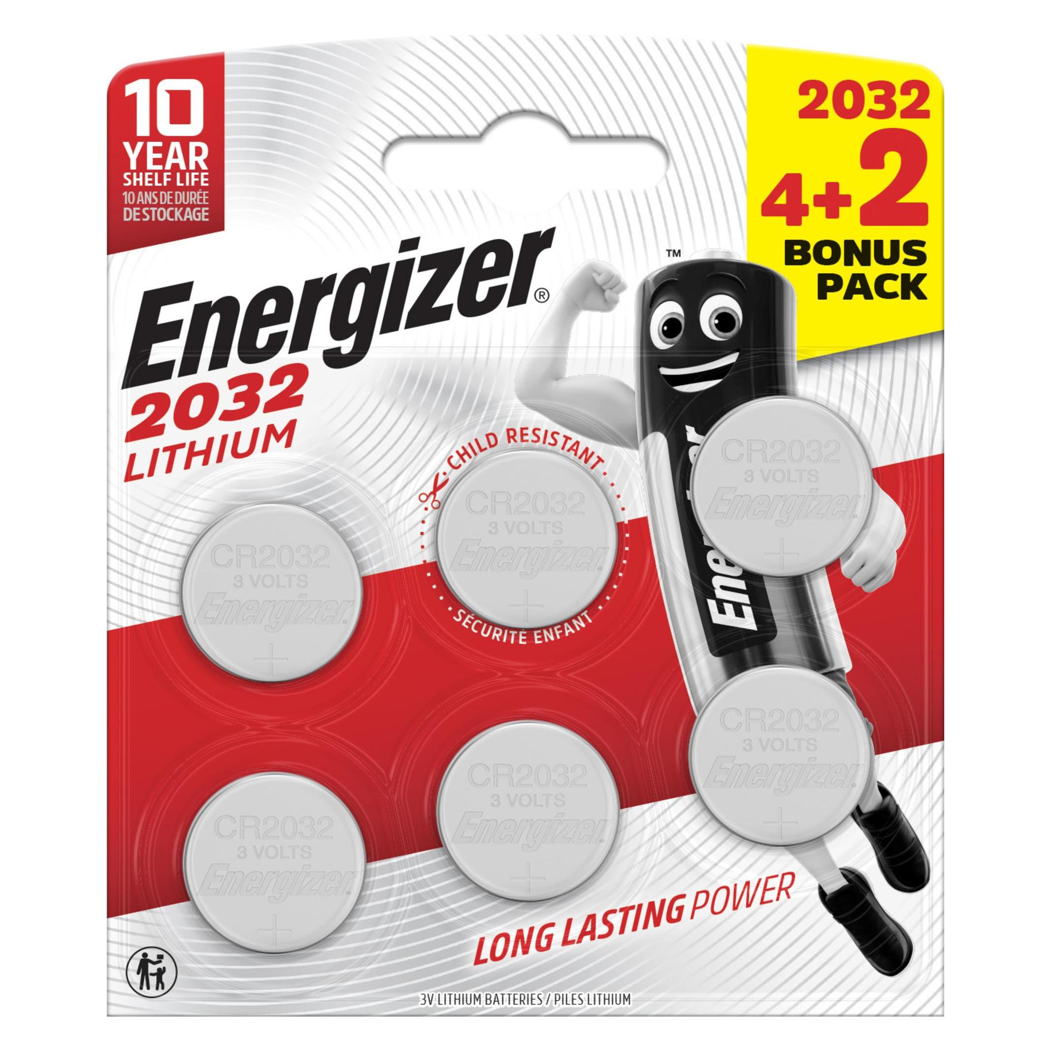 Energizer Knopfzelle 2032 (6 Stk., CR2032, 235 mAh) (E302275000)