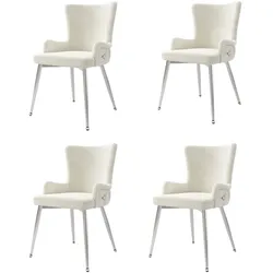STILVORA Esszimmerstühle 4er-Set Samt Beige/Silber mit Metallbeinen, belastbar